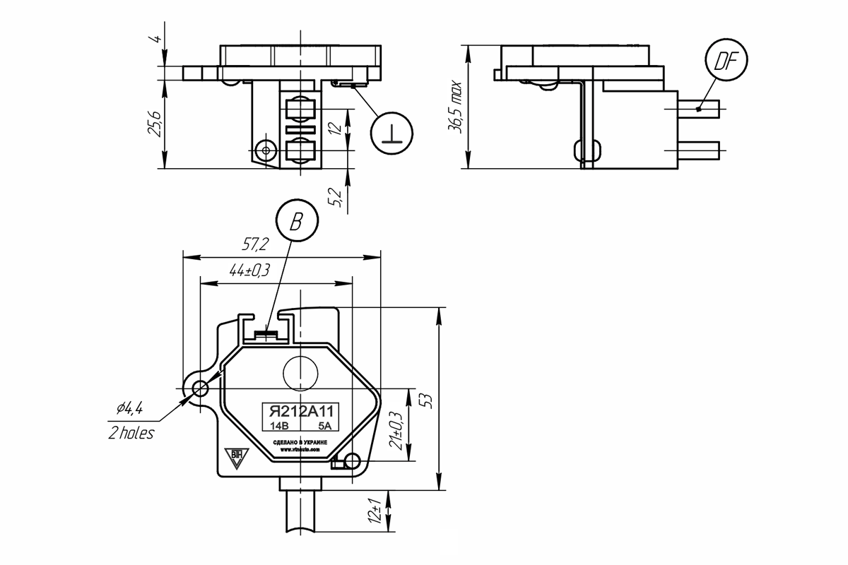 Dimensional drawing of voltage regulator JA212A11