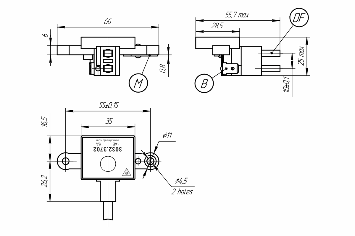 Dimensional drawing of voltage regulator 3032.3702