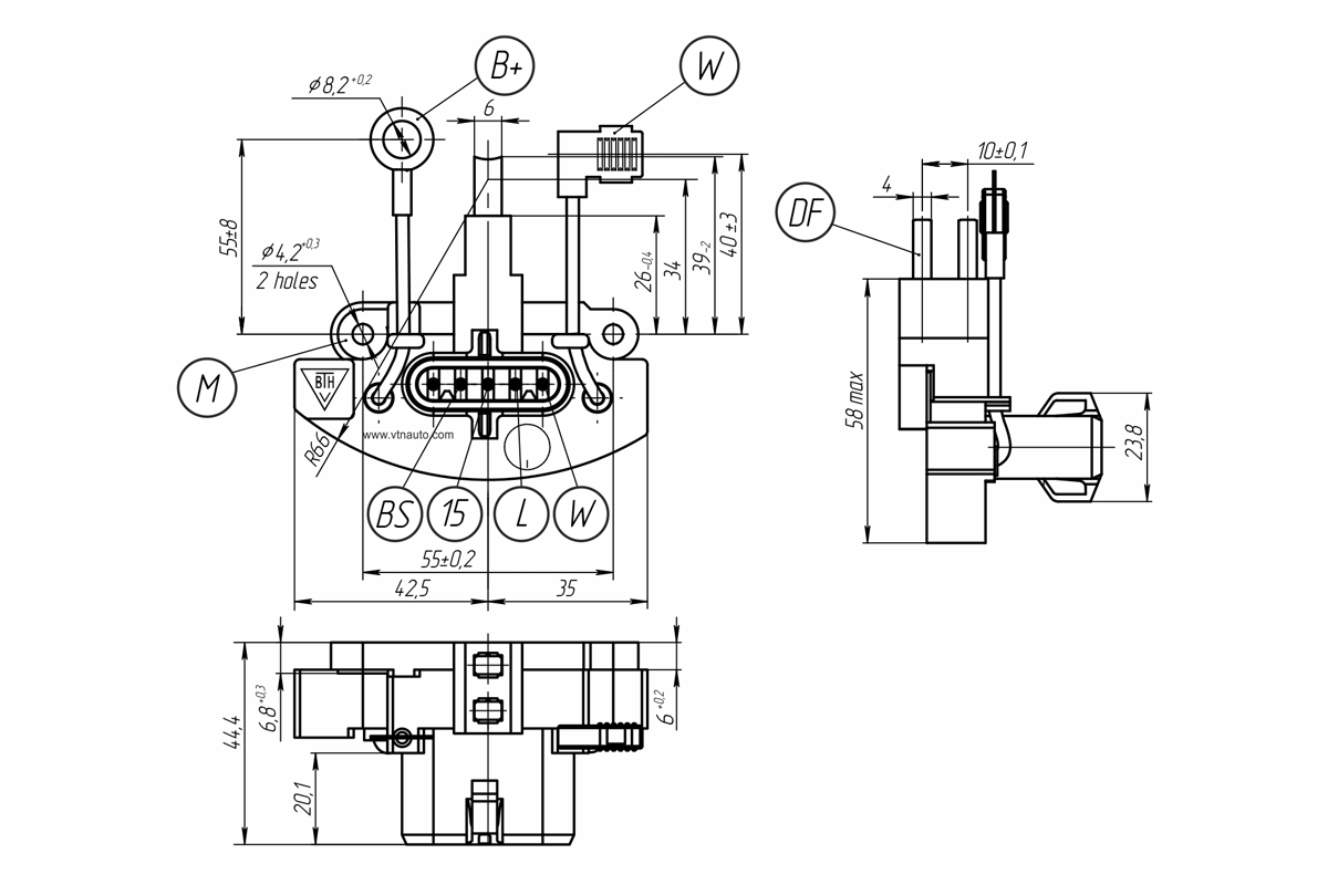 Dimensional drawing of voltage regulator 4542.3771.060