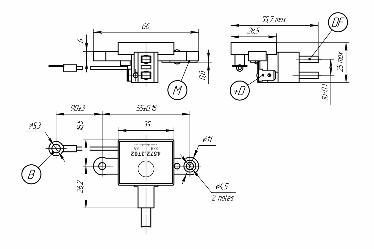Dimensional drawing of voltage regulator 4572.3702