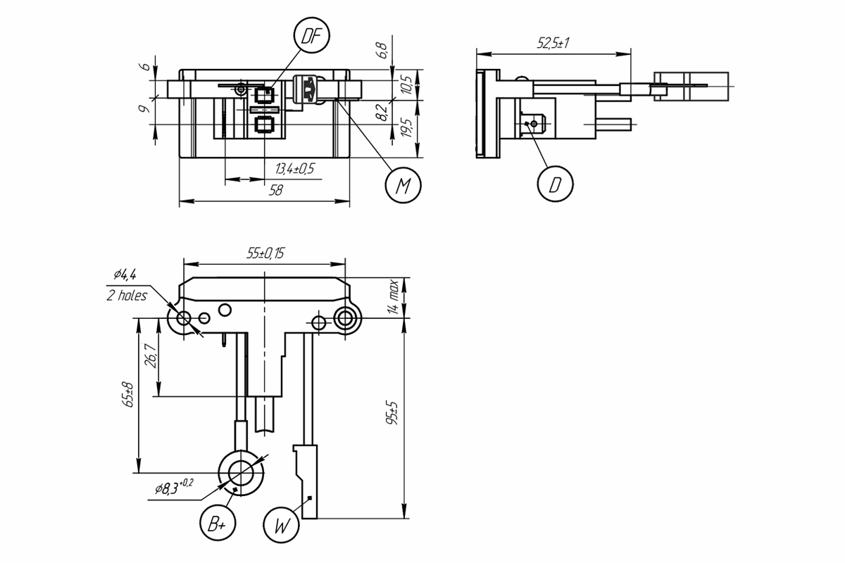 Dimensional drawing of voltage regulator 9333.3702-28
