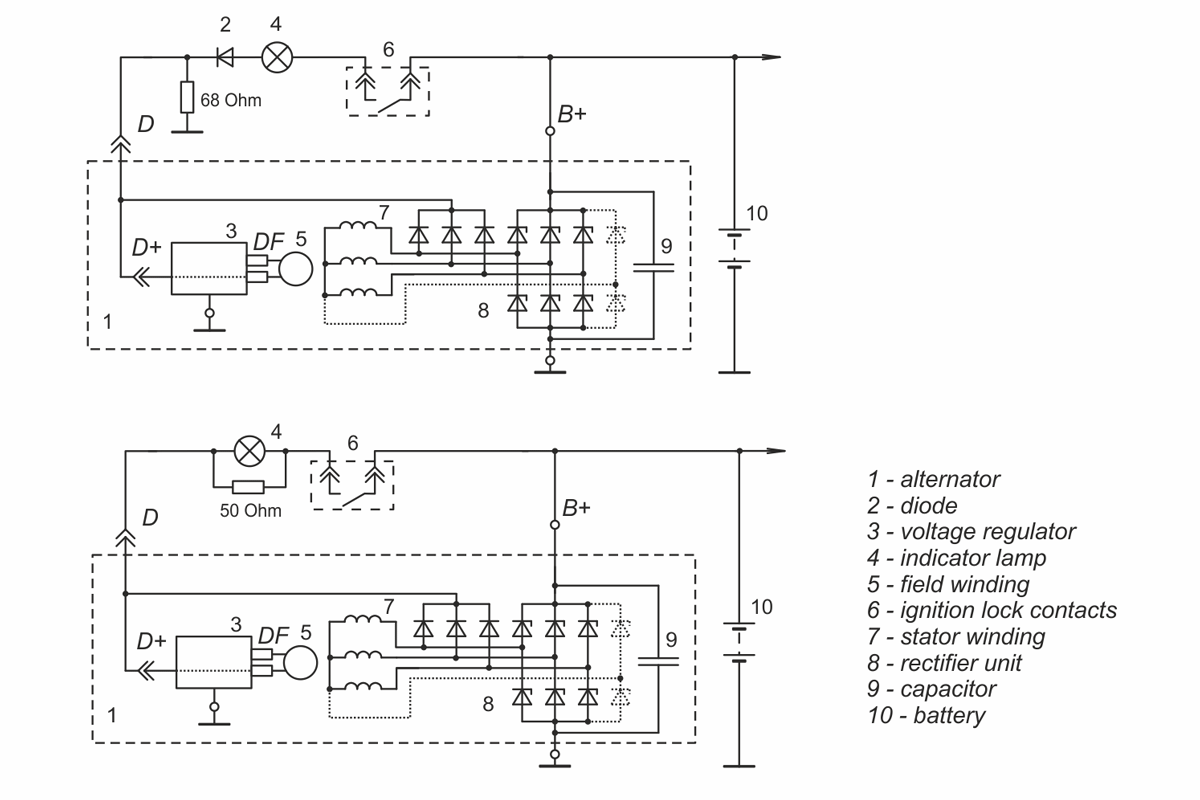 Connection diagram of voltage regulators 9402.3702-01, 9402.3702-02