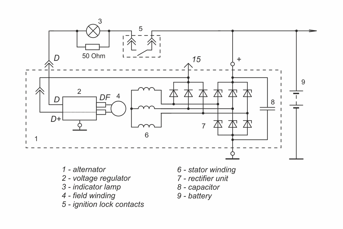Connection diagram of voltage regulators 9432.3702, 9432.3702-01, 9432.3702-02