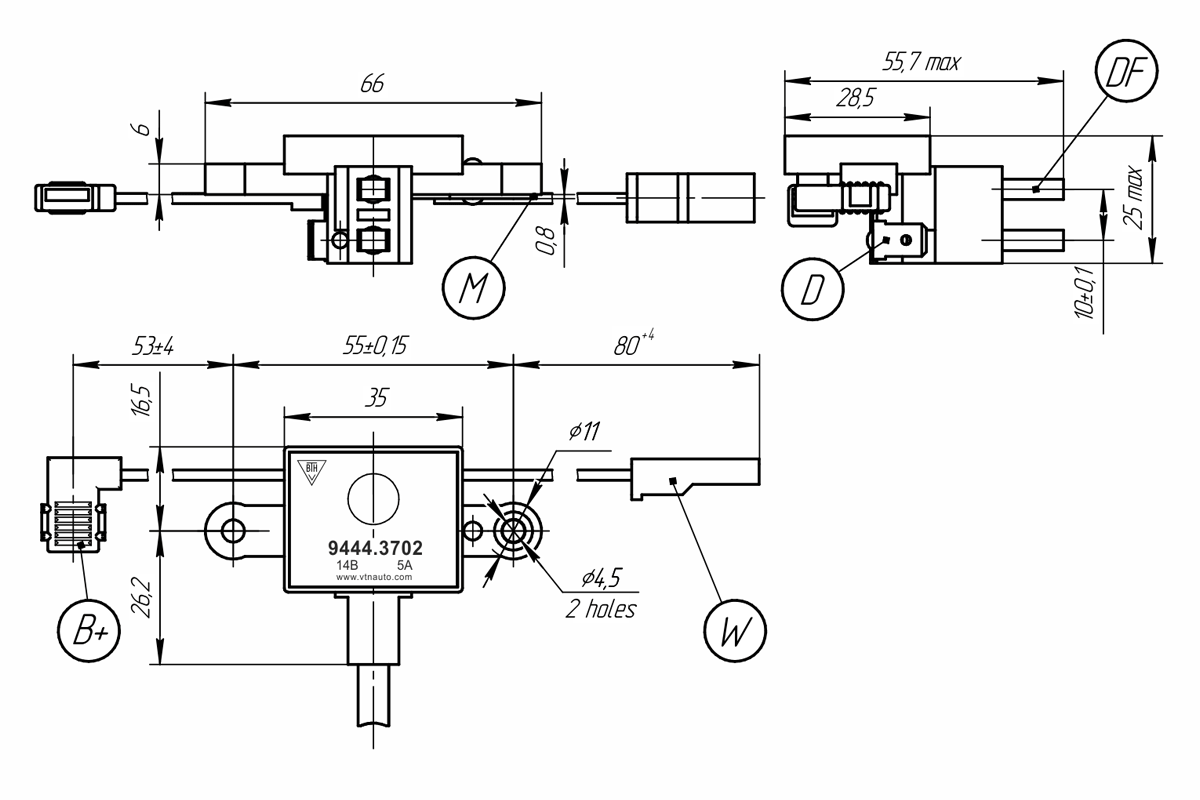 Dimensional drawing of voltage regulator 9444.3702