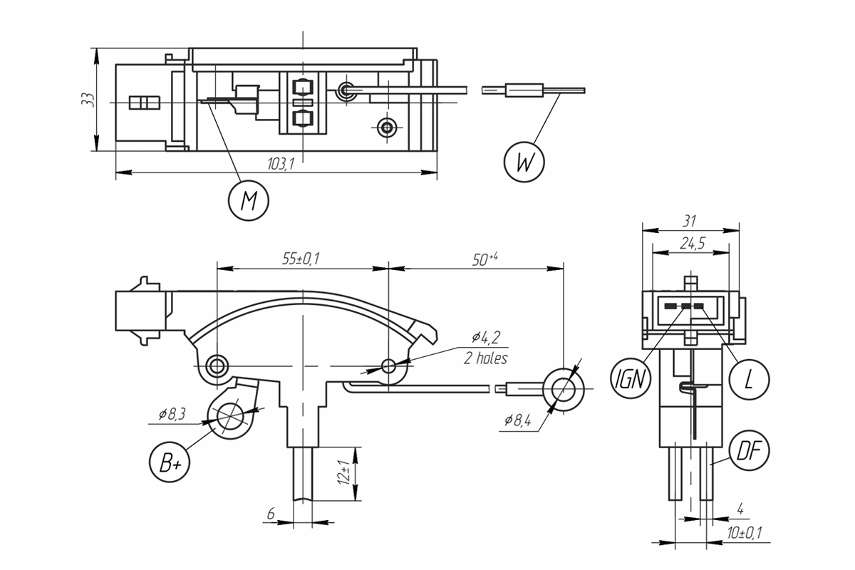 Dimensional drawing of voltage regulator 9464.3702