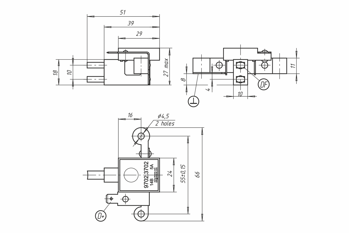 Dimensional drawing of voltage regulator 9702.3702